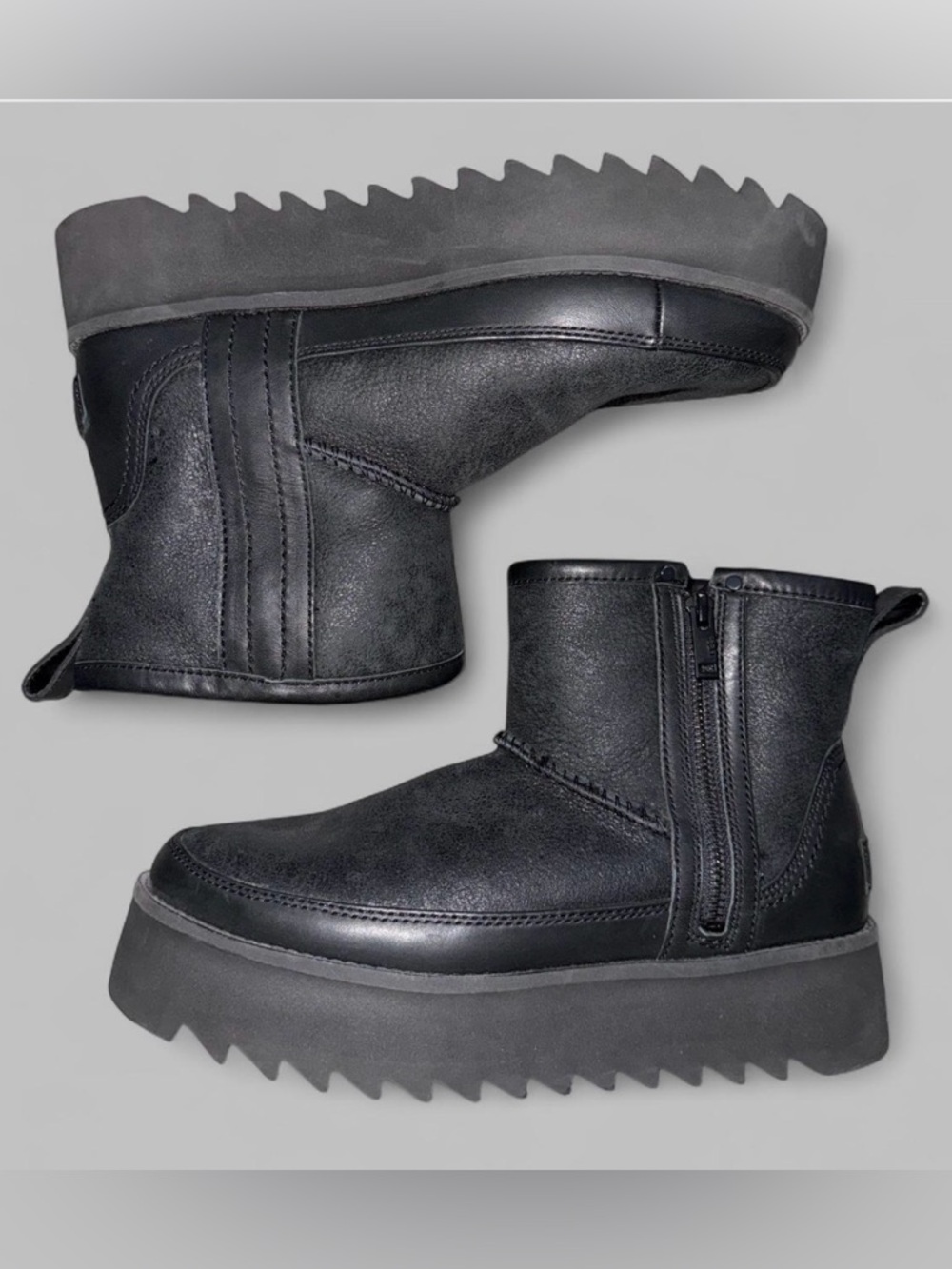 RARE UGG Classic Rebel Biker Mini Black Leather Sawtooth Platform Boots - 8